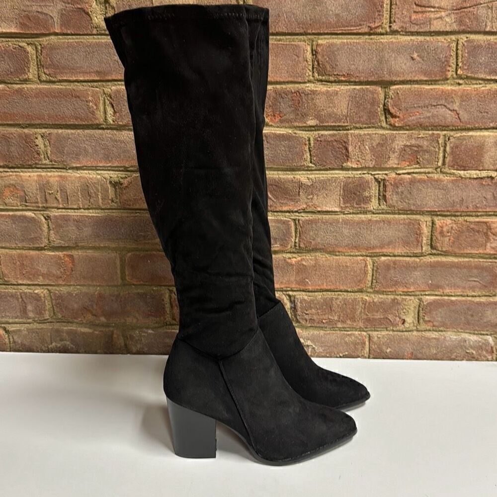 Yoki Black Faux Suede Spade Tall Boot Size 10 NEW